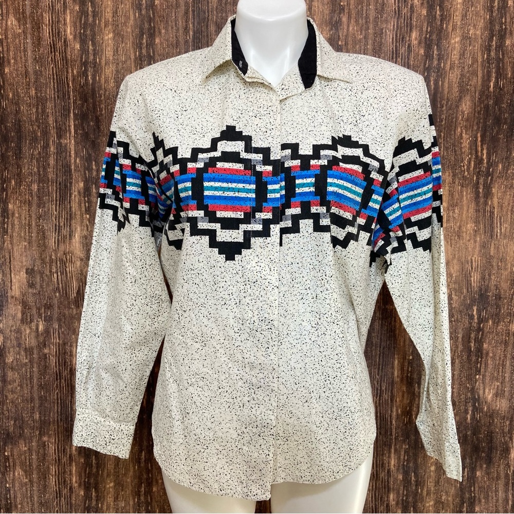 RARE VINTAGE ROPER WESTERN COUNTRY AZTEC 80s 90s LONG SLEEVE BUTTON DOWN SHIRT